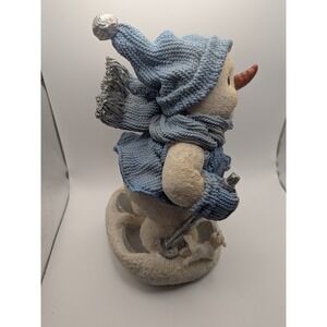 Vtg MRH Skiing Snowman 11.5" Blue White Hat Scarf Mittens Box Christmas Decor